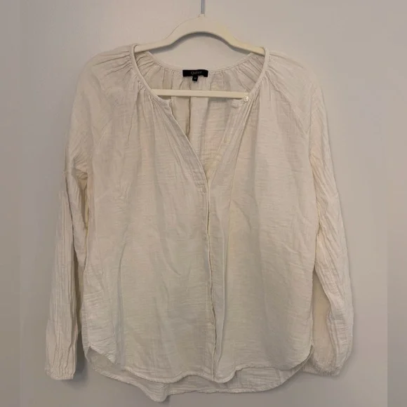 Quince 100% Organic Cotton Gauze Peasant Blouse; White; Medium - Picture 2 of 10